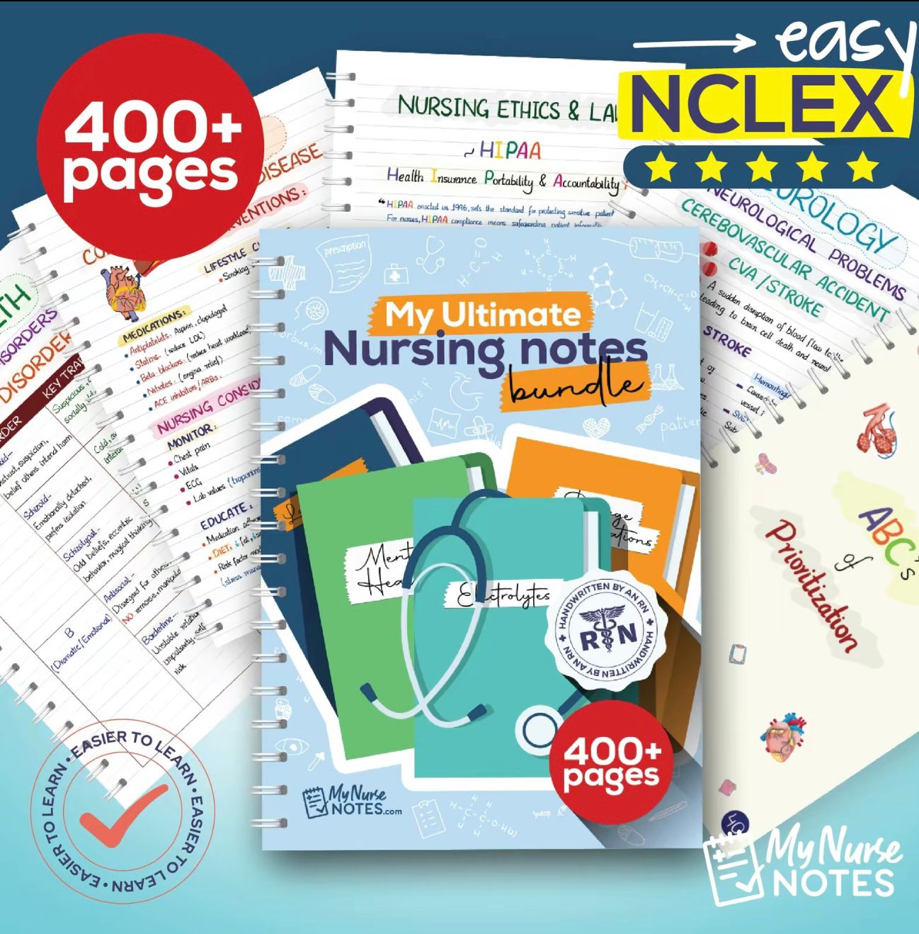Nursing Success Bundle: 400+ Page Handwritten Notes, Designed to Ace Nursing School, Concise & Comprehensive