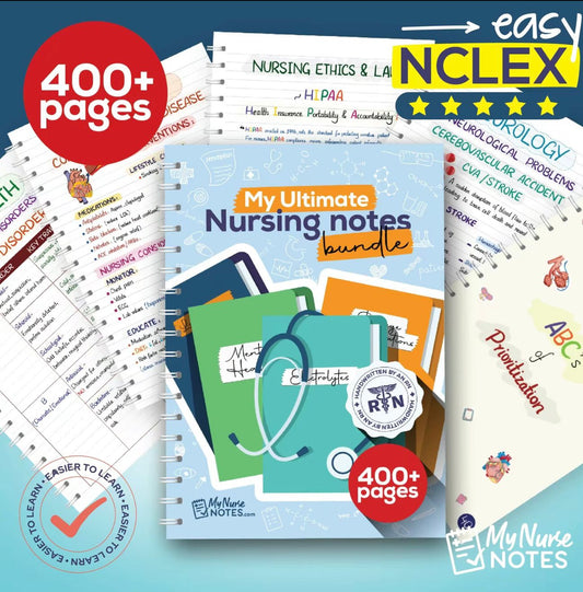 Nursing Success Bundle: 400+ Page Handwritten Notes, Designed to Ace Nursing School, Concise & Comprehensive